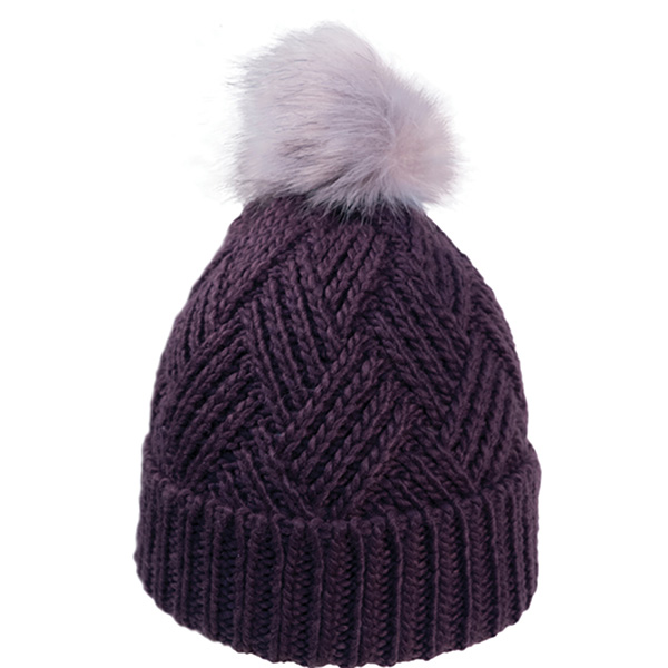 Cross Hatch Beanie With Faux Fur Pom - Image 2