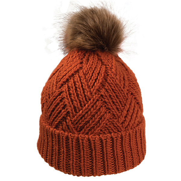 Cross Hatch Beanie With Faux Fur Pom - Image 3