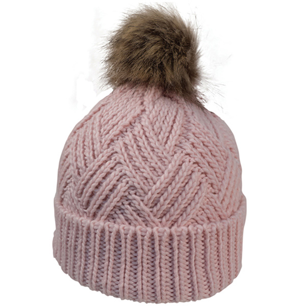 Cross Hatch Beanie With Faux Fur Pom - Image 4