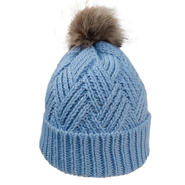 Cross Hatch Beanie With Faux Fur Pom - Image 5