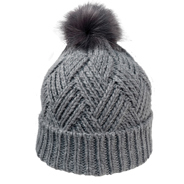 Cross Hatch Beanie With Faux Fur Pom - Image 6