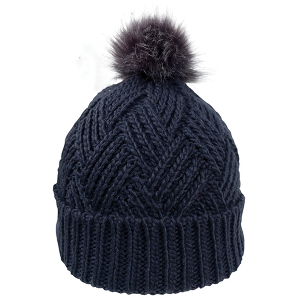 Cross Hatch Beanie With Faux Fur Pom - Image 7