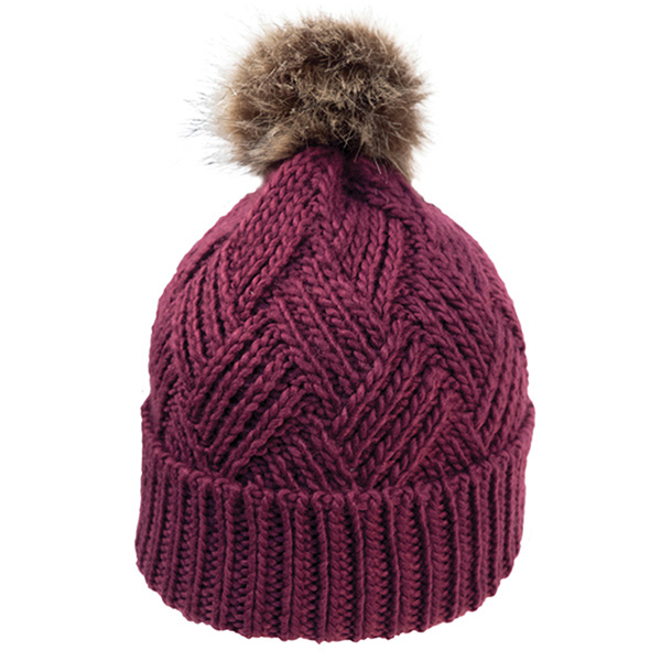 Cross Hatch Beanie With Faux Fur Pom - Image 8