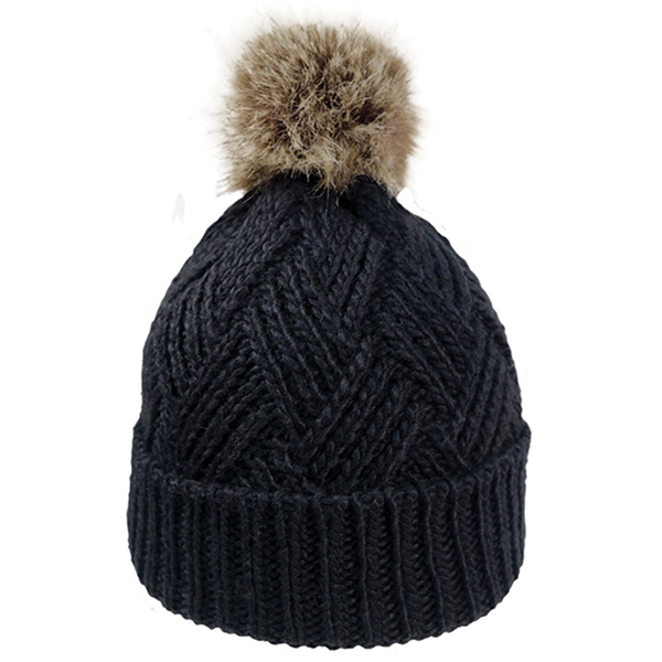 Cross Hatch Beanie With Faux Fur Pom - Image 9