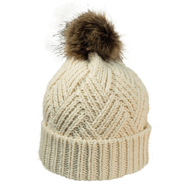 Cross Hatch Beanie With Faux Fur Pom - Image 10