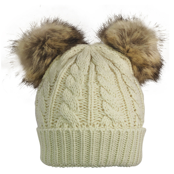 Cable Knit Beanie With Fur Pom Ears (NEW) - Image 4