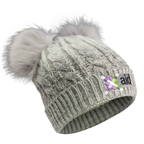 Cable Knit Beanie With Fur Pom Ears (NEW) - Image 5
