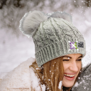 Cable Knit Beanie With Fur Pom Ears- Embroidery Giveaways